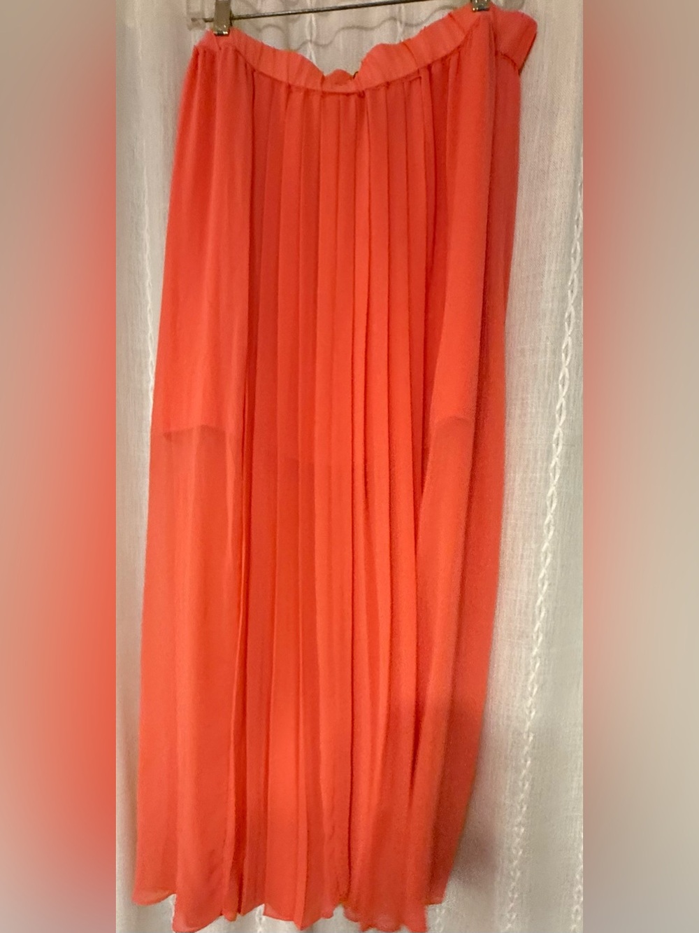 Mossimo long, coral sheer pleated skirt with mini skirt underlay. Sz. XL